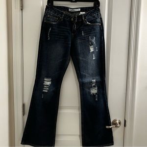 MUDD JEANS | vintage distressed flared blue jeans | size 7